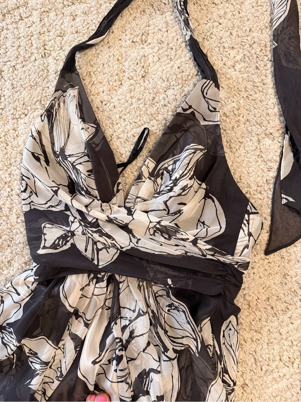 Charcoal Gray & White Floral Halter Maxi Dress - Picture 3 of 15